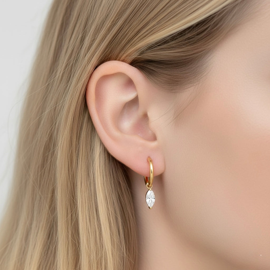 Marquise Drop Huggie Earrings