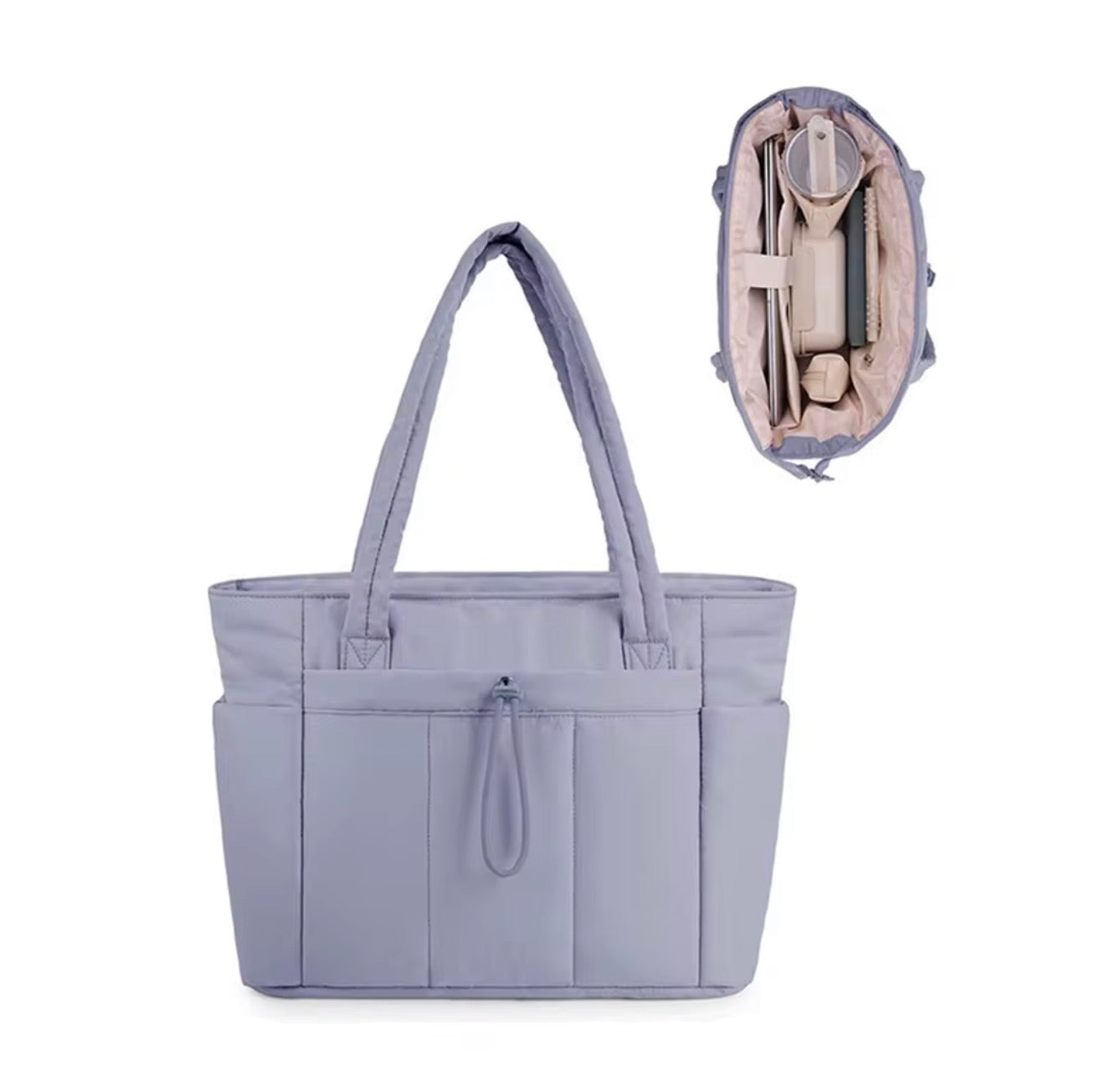 Puffer Tote Bag with Cup Holder & Laptop Compartment