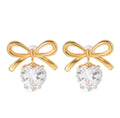 Bow Heart Drop Stud Earrings