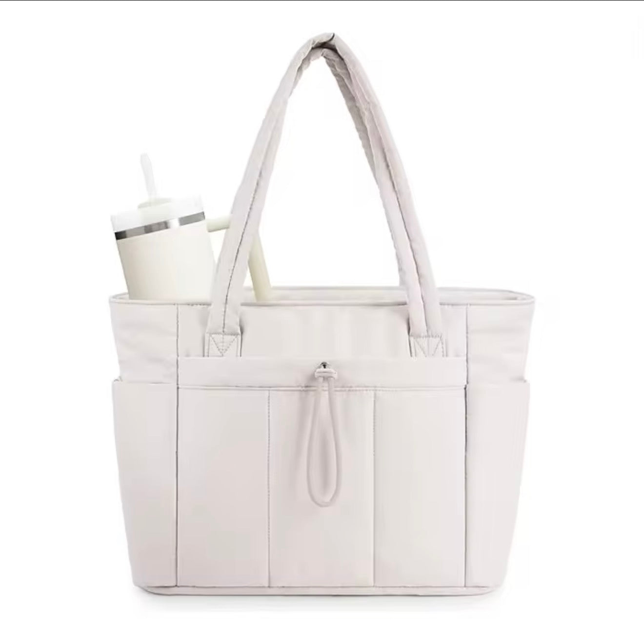Puffer Tote Bag with Cup Holder & Laptop Compartment