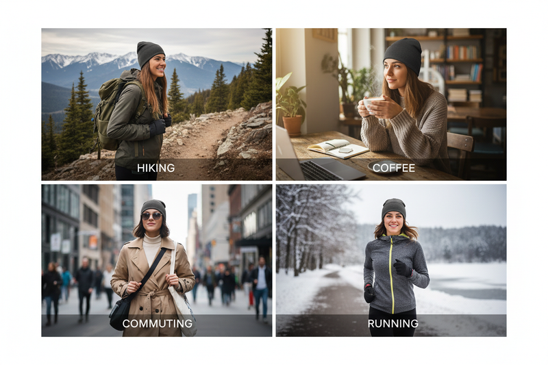 lease include the word under each image exmplaing what she's doing eg hiking